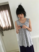 Oshion Side-Slit Twist Dot Layered Sleeveless