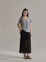 Lace embroidered slit straight skirt