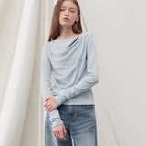 SHIRRING DRAPE LONG SLEEVE TOP CLOUD