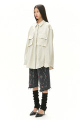 CUBIC EMBROIDERY HALF DENIM / BLACK