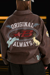 STAR B VARSITY JACKET VINTAGE LEATHER BROWN