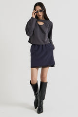 Cotton Layered Long Sleeve T-Shirt, Charcoal