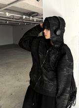 Reversible Camo & Deep Black Oversized Zip-up Hoodie