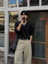 コーデュロイ レイヤード ヘンリーネック ロングスリーブ Tシャツ