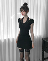 [MADE] Roena Halter-Neck Lace Mini Dress