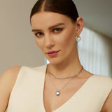 silver oval rhodium plating + 925 silver necklace N062-03H