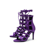 サテンストラッピーサンダルヒール (Purple)