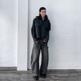 Curved Double-Knee Washed Trousers