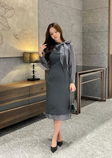 26FW★ジェシア タイ シフォン Hライン ロングワンピース
