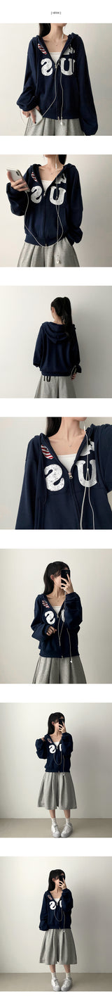 4US Heart American Flag 2way フード付きジップアップ