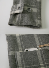 [SHOPPERMADE] アッシュグレーチェックウールロングダッフルコート