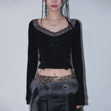 cross patch lace sleeve - black