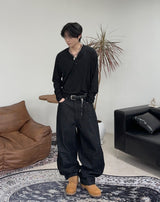 ペレンカットアウトヘンリーネック長袖Tシャツ