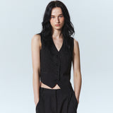 TAILORED STRIPE SINGLE VEST_BLACK