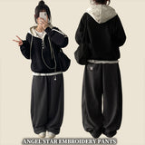 Angel Wing Star Pocket Embroidery Wide Banding Pants