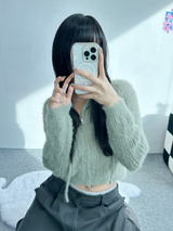 ANGORA CROP HOOD ZIP-UP🖤🩷💛🤎💚 - 6 COLORS