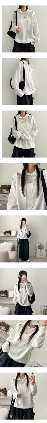 Forean Open Shoulder Boxy String Hoodie