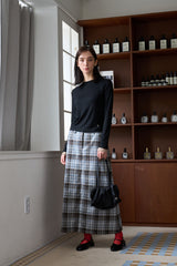 CHECK SLIT LONG SKIRT GRAY