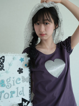 ハートグリッターTシャツ - パープル