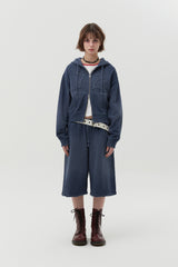 ヴィンテージウォッシングスタッドポイントクロップフーディジップアップ [NAVY]
