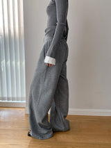 Solid color casual banding wide pants