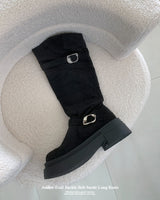Amber Trail Buckle Belt Suede Long Boots (2 colors)