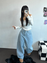 セミバルーンワイドバルーンデニムロングパンツ 💙🩵🤍🩶4カラー