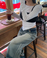 Bottom wave denim pants