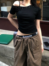 ストーンアンバランスショルダーTシャツ