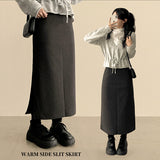Roen Fleece unbalanced side slit H-line long skirt