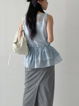 Tencel See-through Frill Sleeveless Blouse