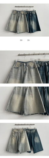 Latty Vintage Cutting Washed Bermuda Denim Shorts