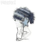 Handmade Crochet Fluffy Puppy Ear Hat & Star Ear Warmers- Misty Cool-Toned