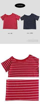 Watt Unfooted Off Shoulder Stripe Boxy Fit Short Sleeve