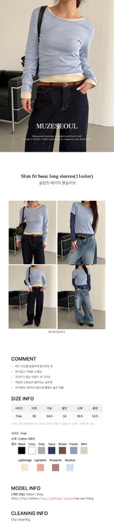 Slim fit basic long sleeves(11color)