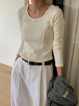 Noiton リブUネックTシャツ