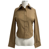 Striped side shirring slim fit long sleeve shirt (3 colors)