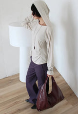 BOAT-NECK SHIRRING HOOD TOP
