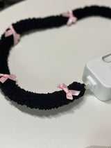 Fuzzy multi-tap_Ribbon_Black (Pink)