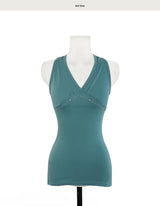 bata silver stud deep halter sleeveless top