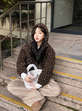 #Bear Dot Boa Fleece 2WAY Hood Jumper (3color)