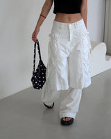 Two-block layered string wide pants