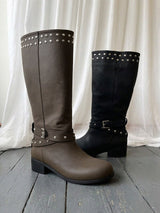 HARNESS STUDDED BUCKLE MID-CALF BOOTS (2COLORS!)