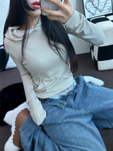 スリム💕 ロングスリーブTシャツクロッピードフーディー🖤🩶🧸4カラー