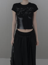 Rail Pintuck Printed Short Sleeve T-shirt