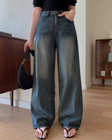 Deco wide denim pants