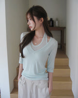 slow halter layer 3/4 sleeve top