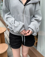 Beck Eyelet Sleeve Waffle Hood Zip-Up