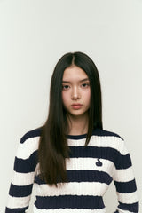 SMALL CHERRY STRIPE CROP KNIT [NAVY]