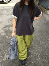 [unisex] Suzuna Basic Color Matching Roll-Up Short Sleeve Tee